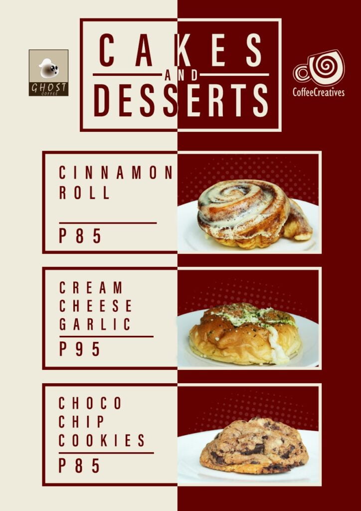 Ghost coffee menu cakes desserts
