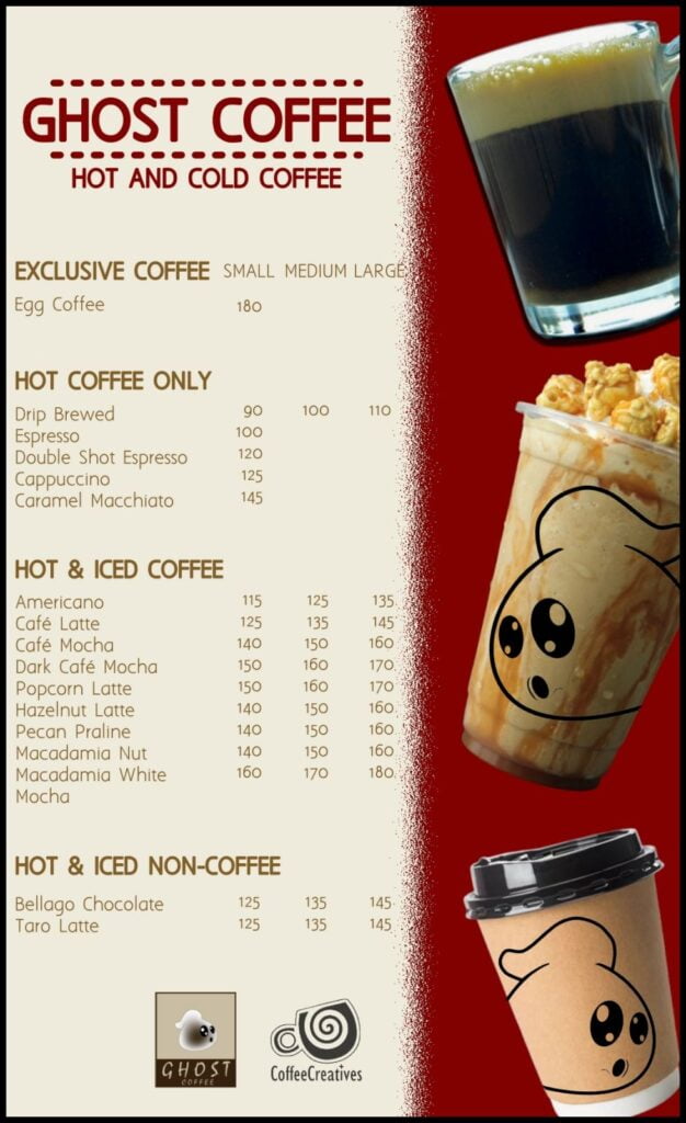 Ghost coffee menu drinks